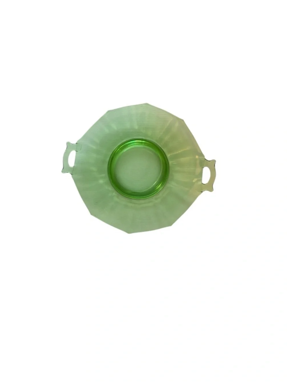 Green Vintage Depression Glass Octagonal Serving Platter With Handles